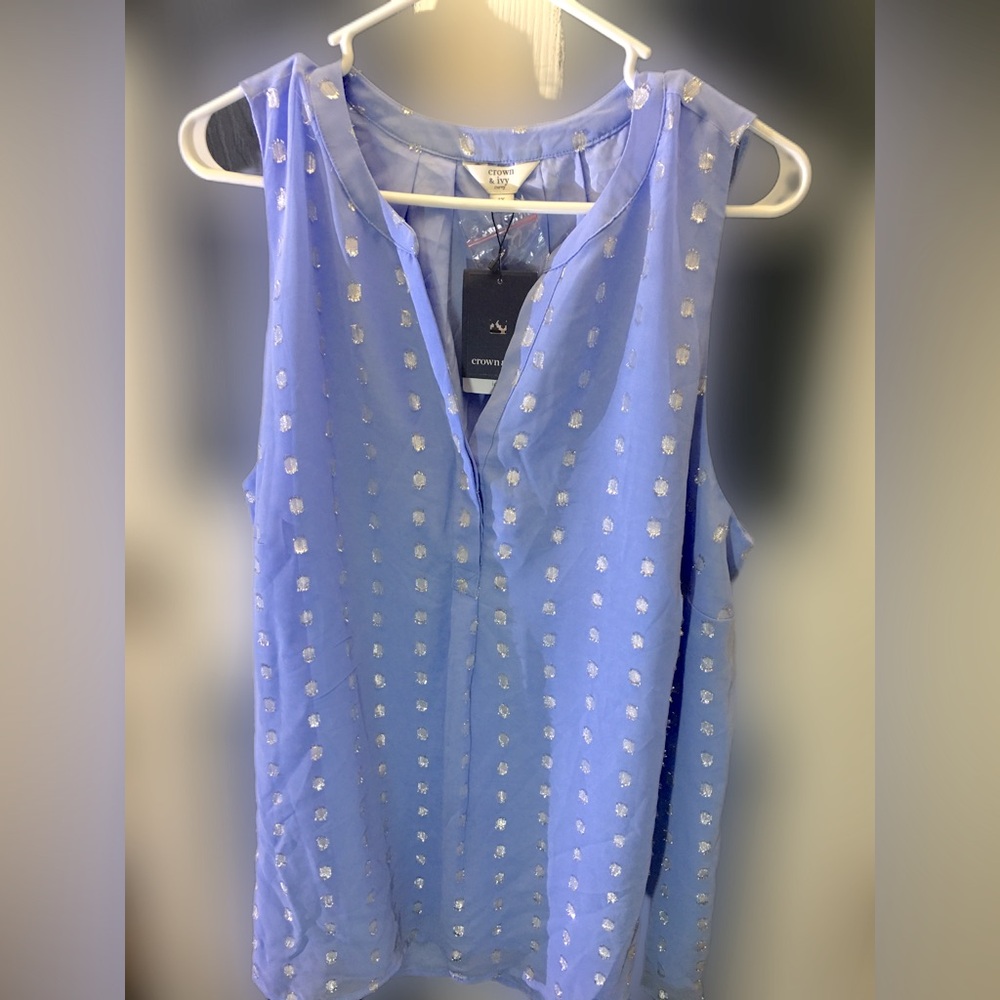 NWT Blue Sleeveless Top with Silver Accents